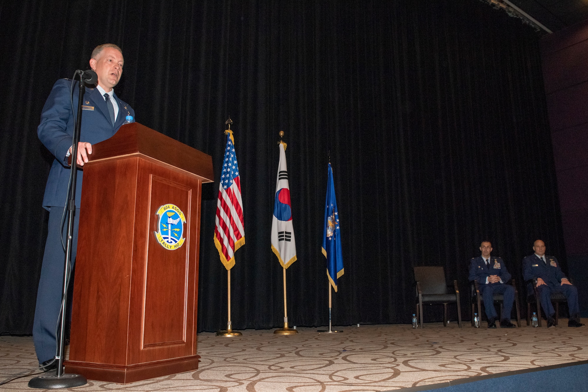 The 604th Air Support Operations Squadron held a change of command ceremony at U.S. Army Garrison Camp Humphreys, Republic of Korea, June 3, 2021. Lt. Col. Kenneth Hills transferred command of the 604th ASOS to Lt. Col. Raymond Kilroy.