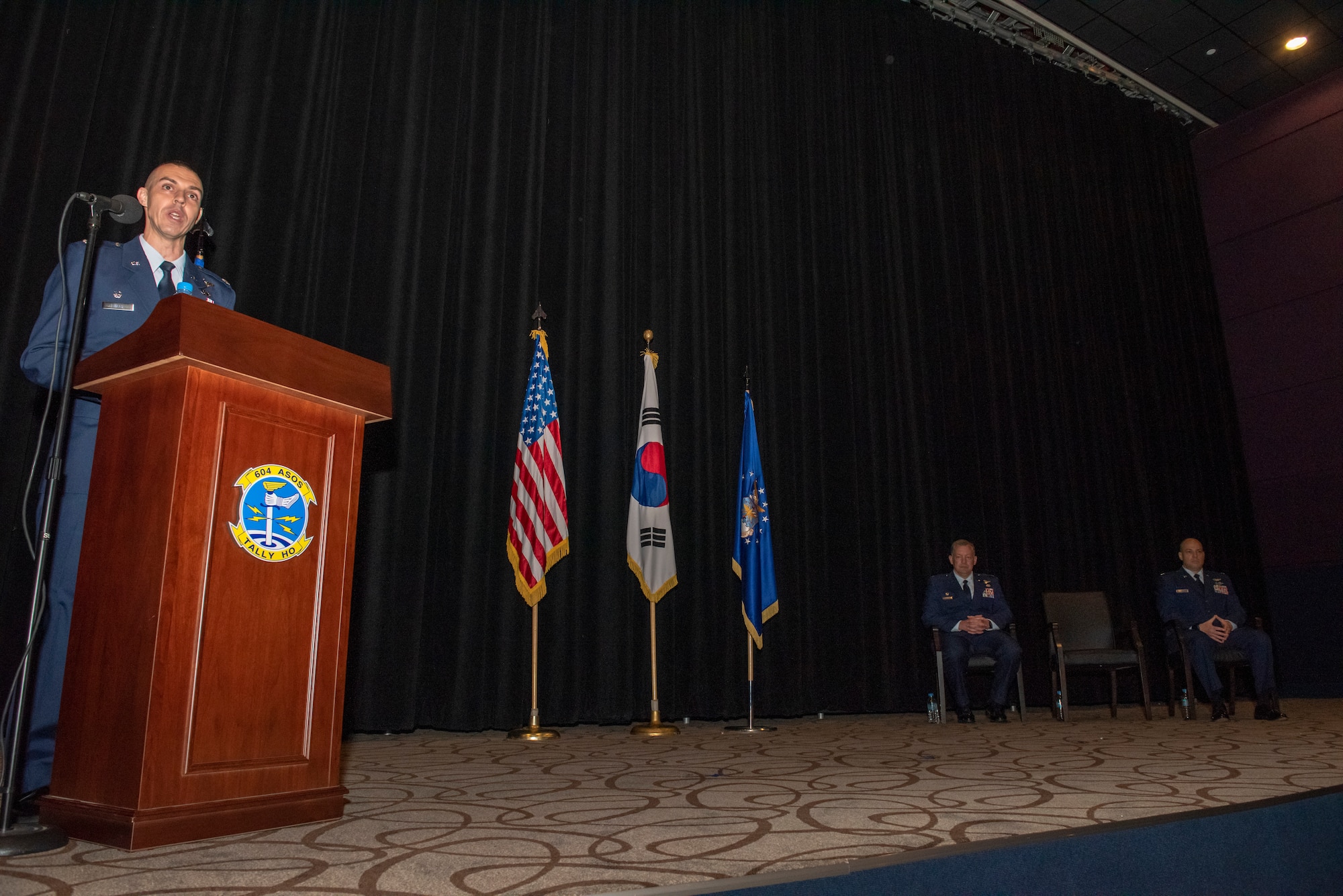 The 604th Air Support Operations Squadron held a change of command ceremony at U.S. Army Garrison Camp Humphreys, Republic of Korea, June 3, 2021. Lt. Col. Kenneth Hills transferred command of the 604th ASOS to Lt. Col. Raymond Kilroy.
