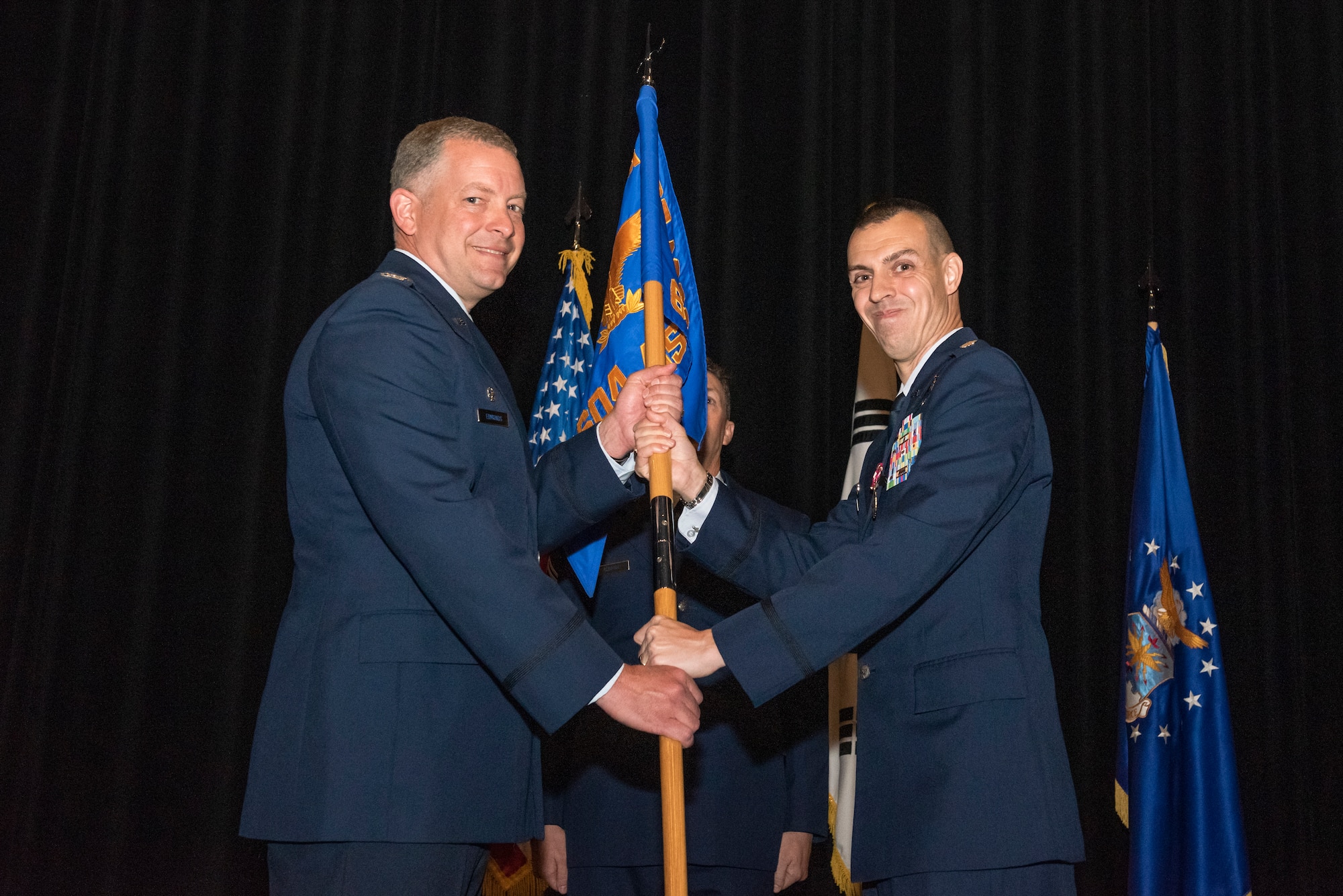 The 604th Air Support Operations Squadron held a change of command ceremony at U.S. Army Garrison Camp Humphreys, Republic of Korea, June 3, 2021. Lt. Col. Kenneth Hills transferred command of the 604th ASOS to Lt. Col. Raymond Kilroy.