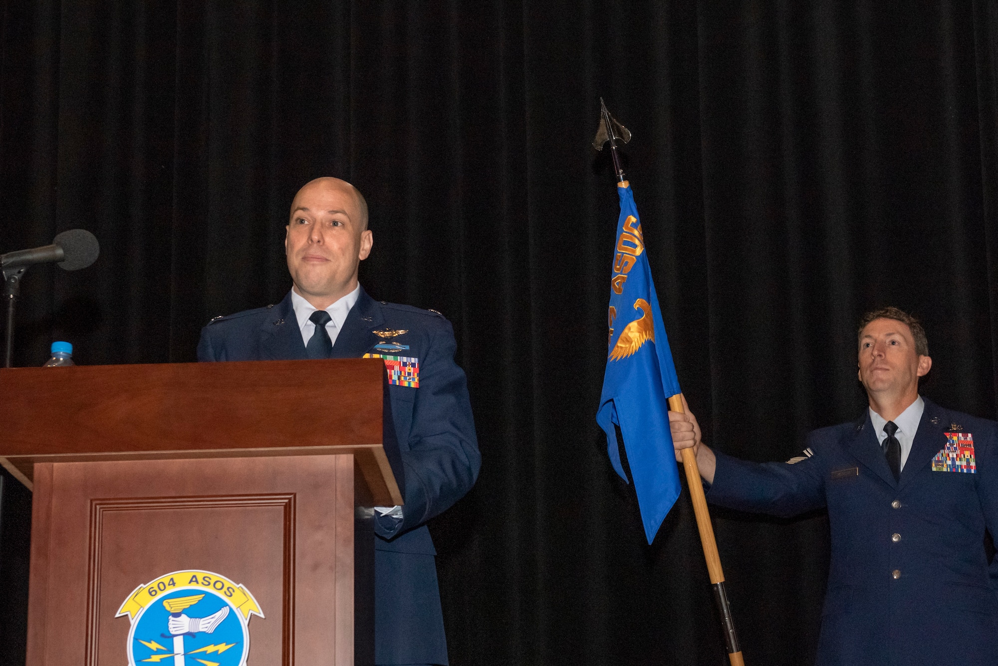 The 604th Air Support Operations Squadron held a change of command ceremony at U.S. Army Garrison Camp Humphreys, Republic of Korea, June 3, 2021. Lt. Col. Kenneth Hills transferred command of the 604th ASOS to Lt. Col. Raymond Kilroy.