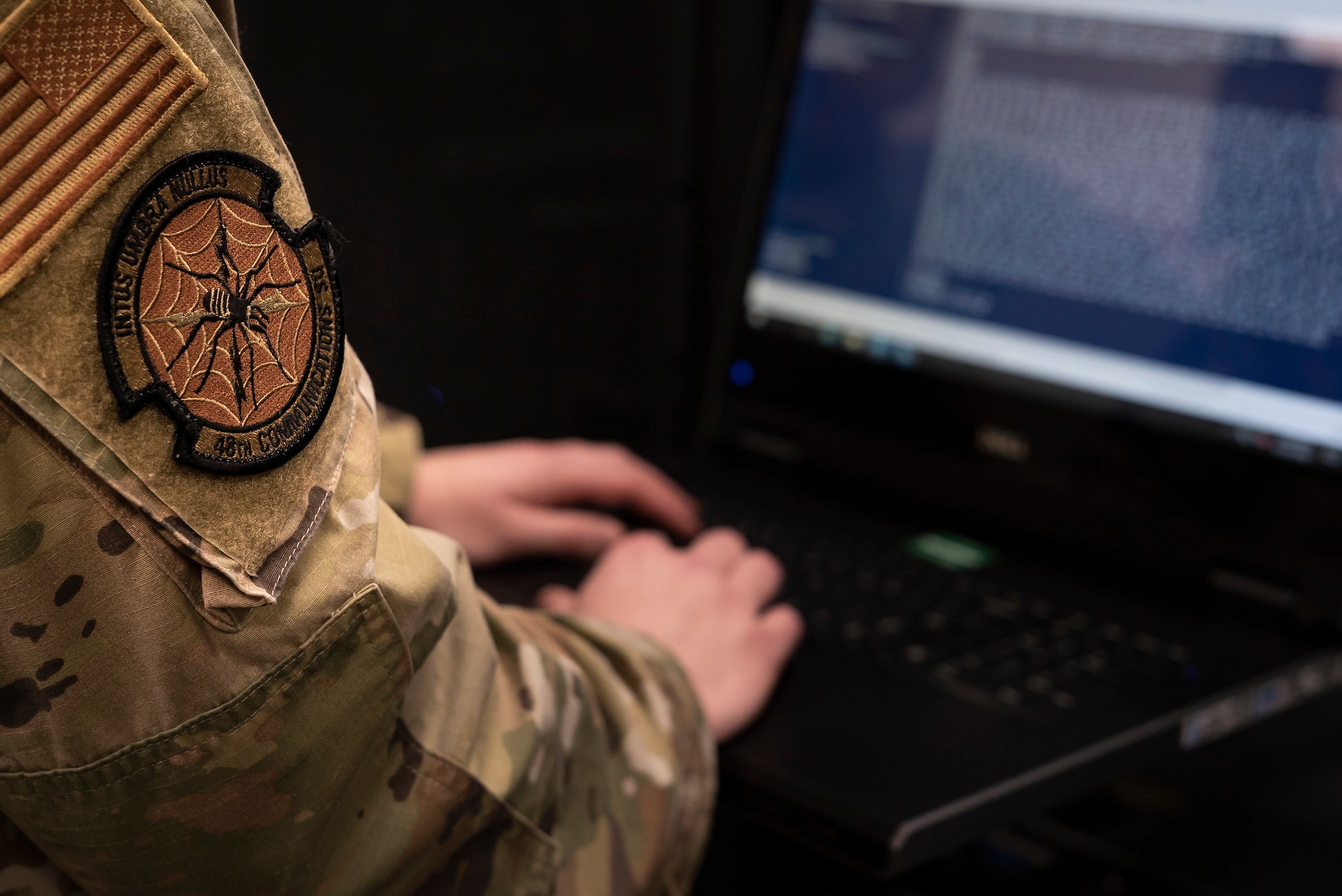 An Airman assigned to the 48th Communications Squadron works in the server room at Royal Air Force Lakenheath, England, May 25, 2021. The 48th CS is responsible for the maintenance and care of millions of dollars worth of communications assets providing superior computer, data and voice capabilities to Royal Air Force Lakenheath and RAF Feltwell. (U.S. Air Force photo by Senior Airman Jessi Monte)
