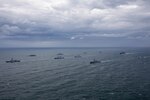 210520-N-CJ510-1238 ATLANTIC OCEAN (May 20, 2021) The Arleigh Burke-class guided-missile destroyer USS Roosevelt (DDG 80) and At Sea Demo/Formidable Shield participating nations’ ships sail in formation, May 20, 2021. At-Sea Demo/Formidable Shield, conducted by Naval Striking and Support Forces NATO on behalf of U.S. Sixth Fleet, is a live-fire integrated air and missile defense (IAMD) exercise that improves Allied interoperability using NATO command and control reporting structures. (U.S. Navy photo by Mass Communication Specialist 2nd Class Andrea Rumple/Released)