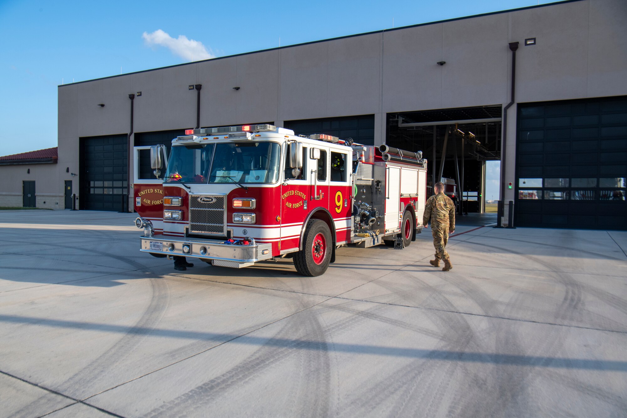 Airman 1st Class, Keith Johnson, 45th Civil Engineer Squadron firefighter, performs a vehicle inspection at Patrick Space Force Base, Fla., May 21, 2021. Johnson was one of the firefighters who responded to the beach April 17 to aid the pilot of a TBM Avenger that crashed in the ocean. Firefighters perform inspections on equipment and vehicles every day to ensure they are mission ready. (U.S. Space Force photo by Tech. Sgt. James Hodgman)
