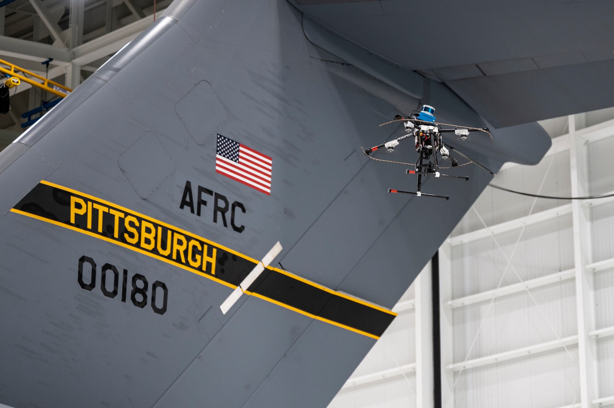 The 911th Maintenance Squadron facilitated a test of an autonomous aircraft inspection in coordination with an AFWERX small business partner at the Pittsburgh International Airport Air Reserve Station, Pennsylvania, May 15, 2021.