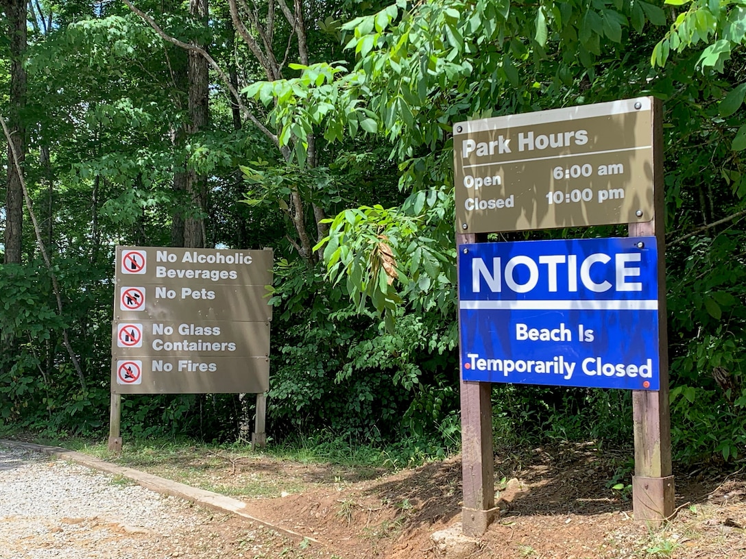 The U.S. Army Corps of Engineers Nashville District announces the immediate closure of Spillway Beach at Laurel River Lake in London, Kentucky, due to E.coli detected in the water. (USACE Photo by Cody Hensley)