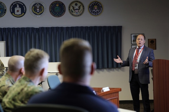 Paul Mays, U.S. Cyber Command, Cyber National Mission Force training and readiness director, speaks about the important role training exercises play in ensuring readiness of cyber forcers at Fort George G. Meade, Md., May 24, 2021.