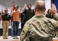 Maj. Gen. Todd Royar, the commander of the U.S. Army Aviation and Missile Command, along with AMCOM Command Sgt. Major Mike Dove, met 31 future Soldiers June 7, 2021, on Redstone Arsenal, Ala.