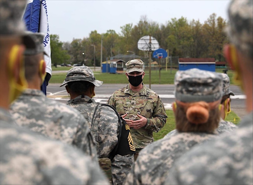 Brig. Gen. Haldane Lamberton, Kentucky National Guard Adjutant General, addresses students of the KYNG Bluegrass ChalleNGe Academ