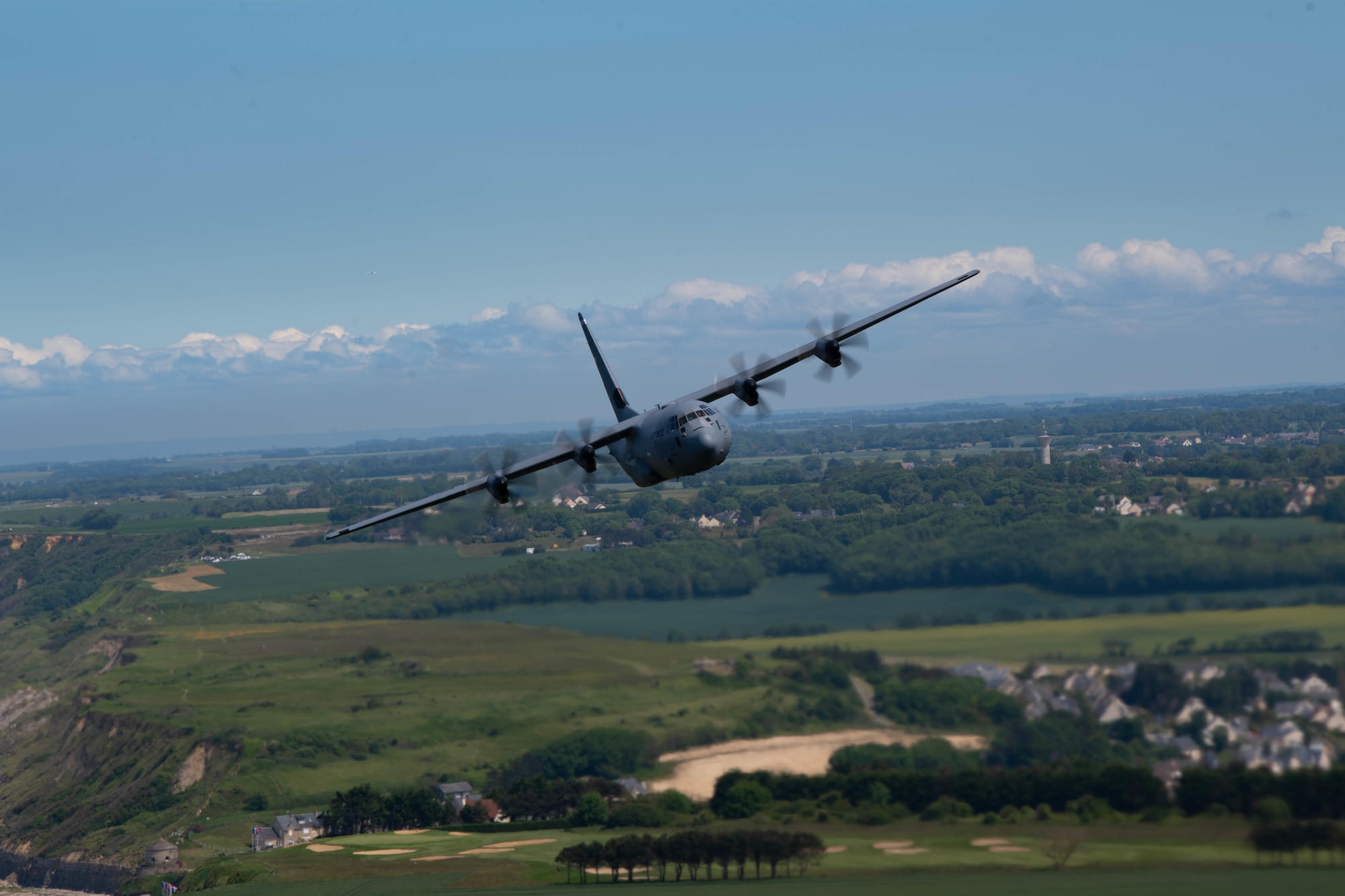 C-130J Super Hercules aircraft assigned to Ramstein Air Base, Germany, fly over France in remembrance of D-Day June 6, 2021.