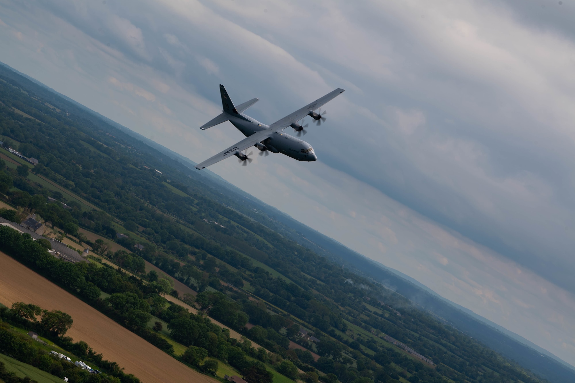 C-130J Super Hercules aircraft assigned to Ramstein Air Base, Germany, fly over France in remembrance of D-Day June 6, 2021.