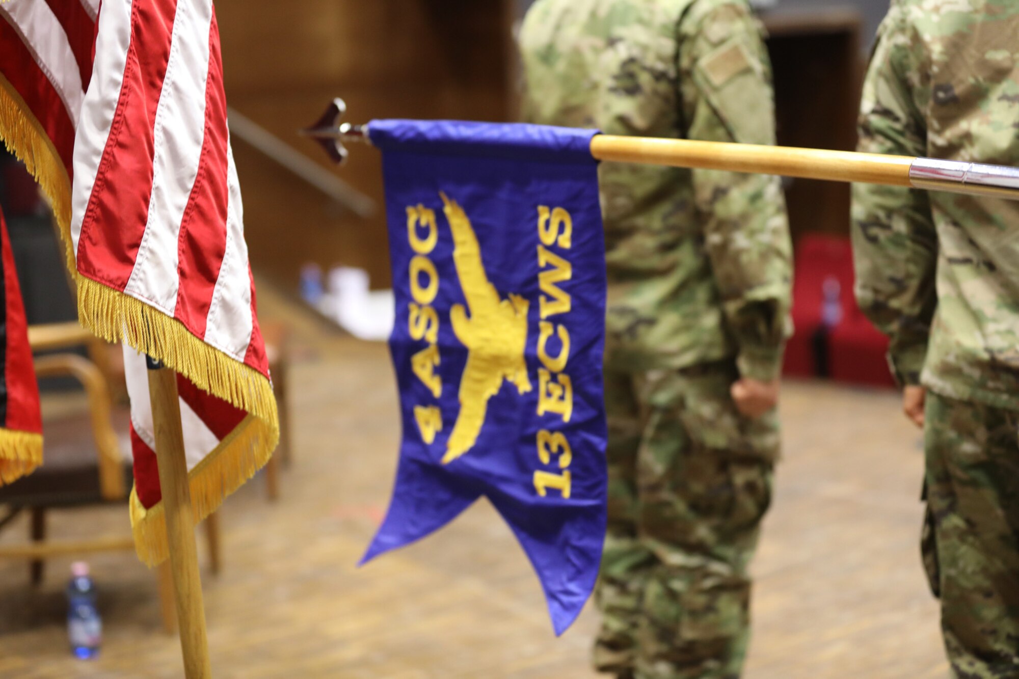 A flag hands during an assumption of command ceremony.