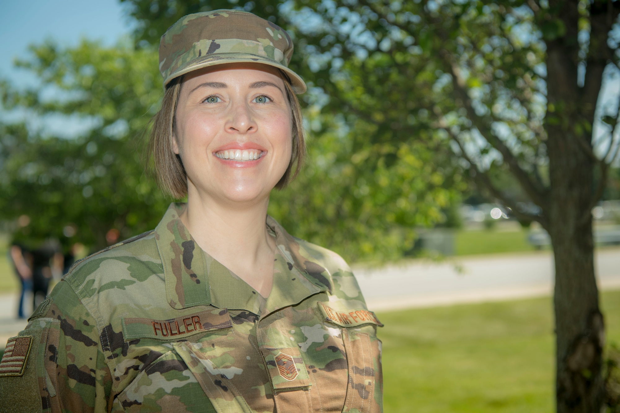 Senior Master Sgt. Shannon Fuller, Civil Engineering first sergeant, poses for a portrait outside of the 434th Air Refueling Wing headquarters, June 5, 2021, Grissom Air Reserve Base, Indiana. Fuller recently graduated from Ivy Tech Community College of Indiana and was the honoree of the Chancellor Award. (U.S. Air Force photo by SSgt. Alexa Culbert)