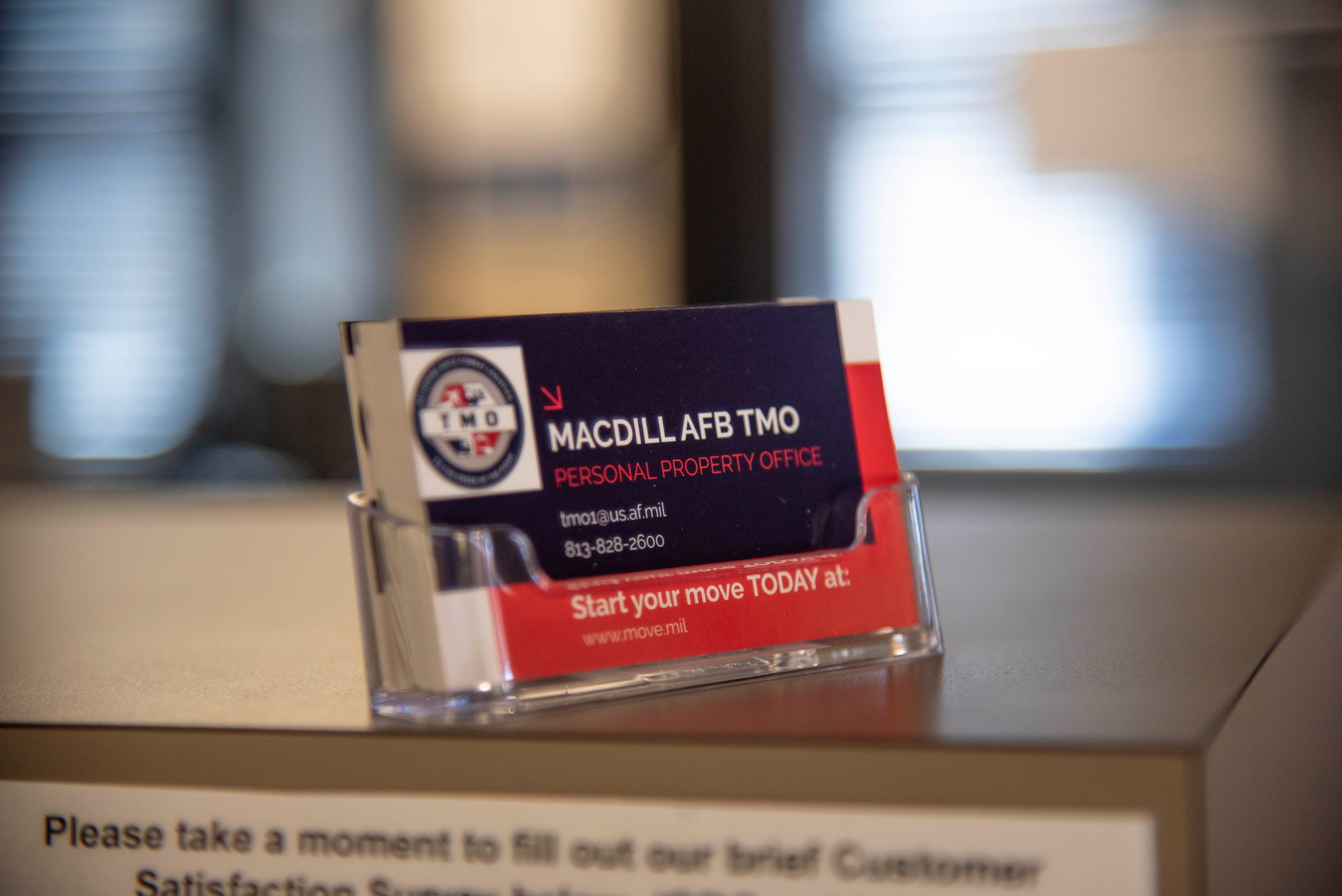 Business cards sit on the front desk at the 6th Logistics Readiness Squadron (LRS) Traffic Management Office (TMO) at MacDill Air Force Base, Florida, May 26, 2021. The 6th LRS/TMO not only services the host wing service members, but also MacDill’s 33 tenant units and local joint units in the area.