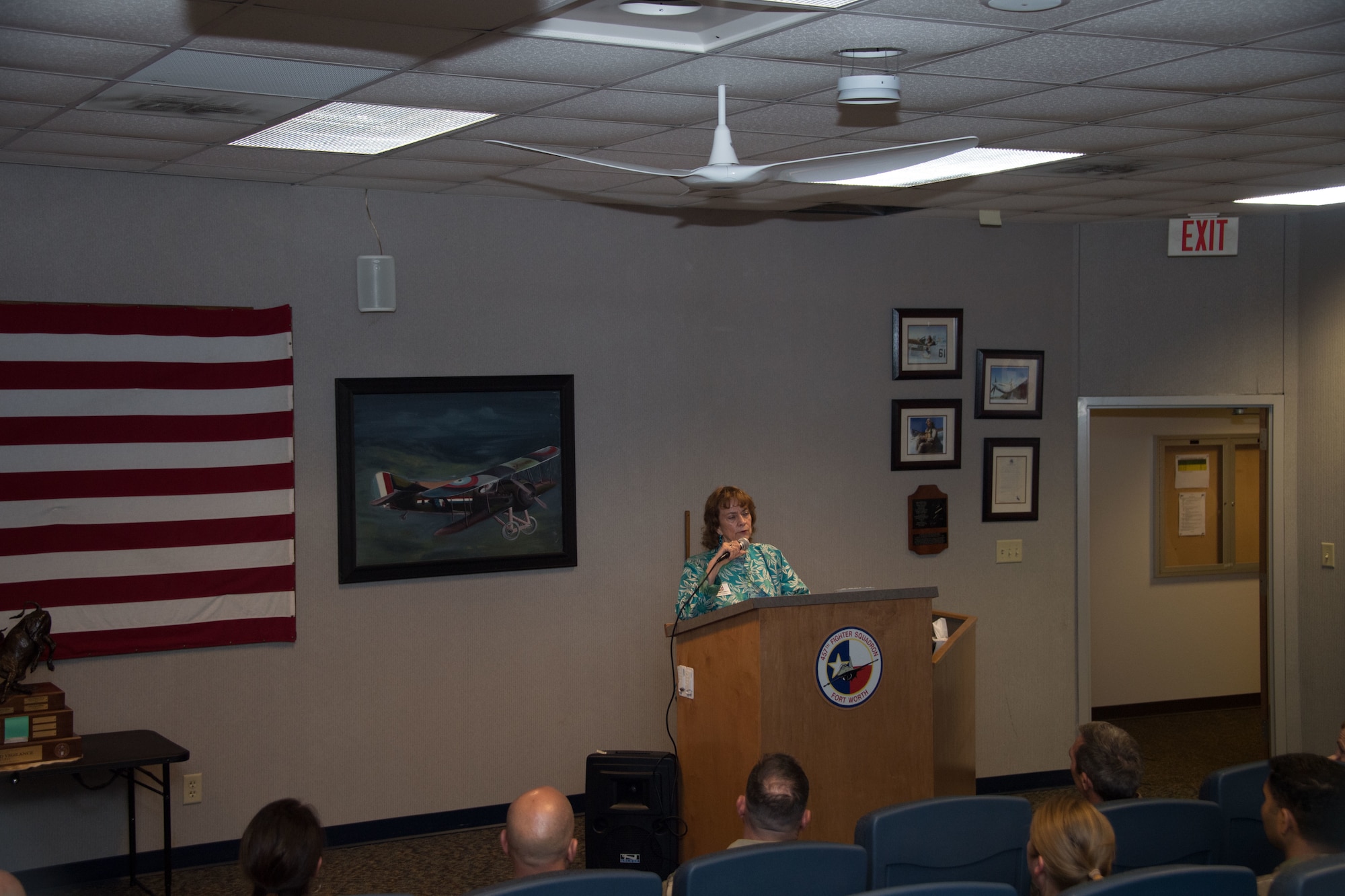 Ms. Maritta Sumner, Fort Worth Air Power Council Board Chair, speaks about the history of the Tenth Air Force Power and Vigilance Award. The award is presented to the Tenth Air Force unit which best exhibits the Numbered Air Force's vision as "The premier provider of affordable, integrated, flexible and mission-ready Reserve Citizen Airmen to execute power and vigilance in support of U.S. National Security."