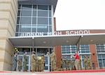 Reserve Citizen Airmen in the 960th Cyberspace Wing receive a briefing from retired Lt. Col. Mark Hiatt, Judson High School senior aerospace science instructor, prior to speaking with Air Force Junior Reserve Officer Training Corp students in Converse, Texas, May 19, 2021. (U.S. Air Force photo by Samantha Mathison)