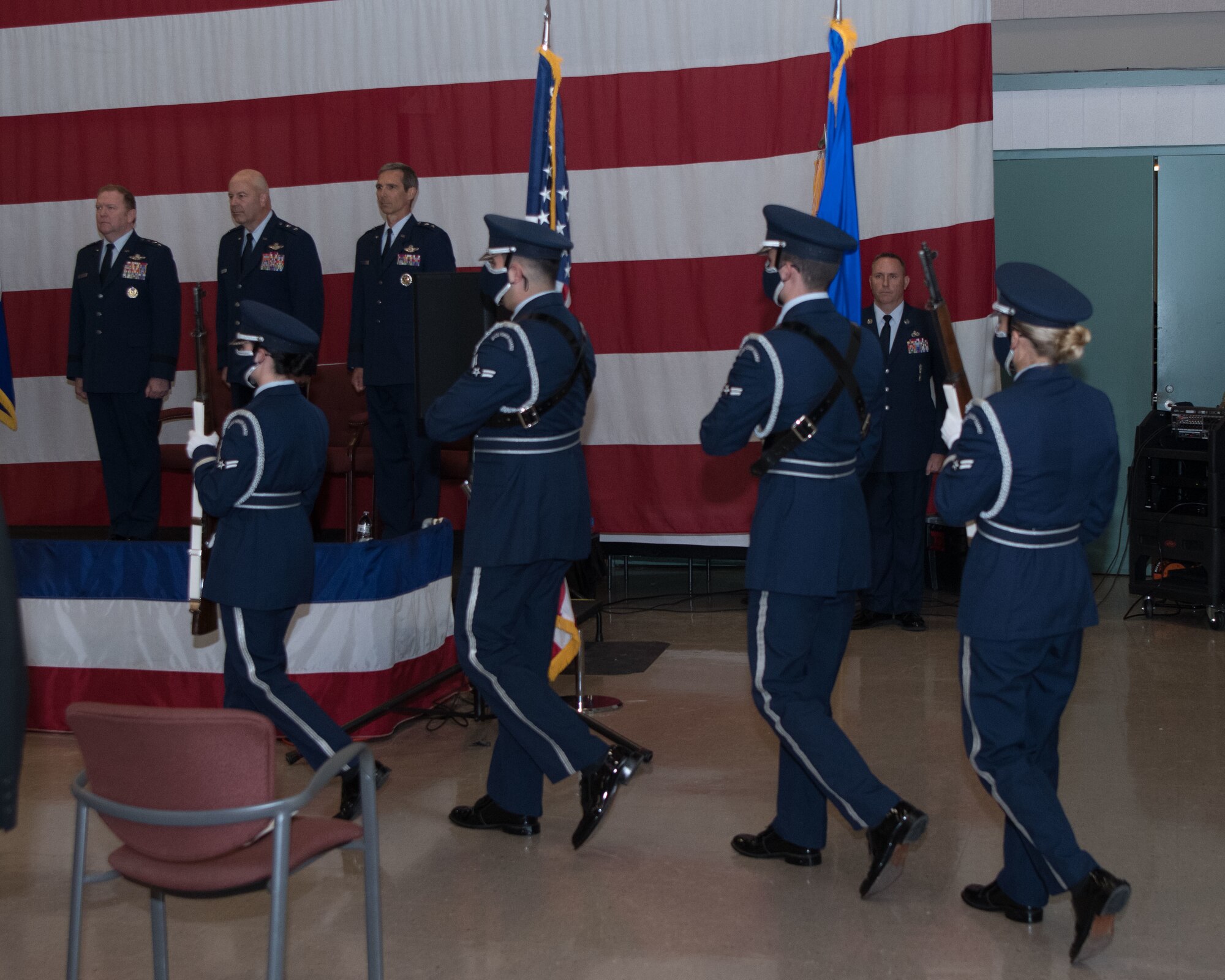 The Dyess Air Force Base Honor Guard presents the Colors at the Tenth Air Force Change of Command June 4, 2021.