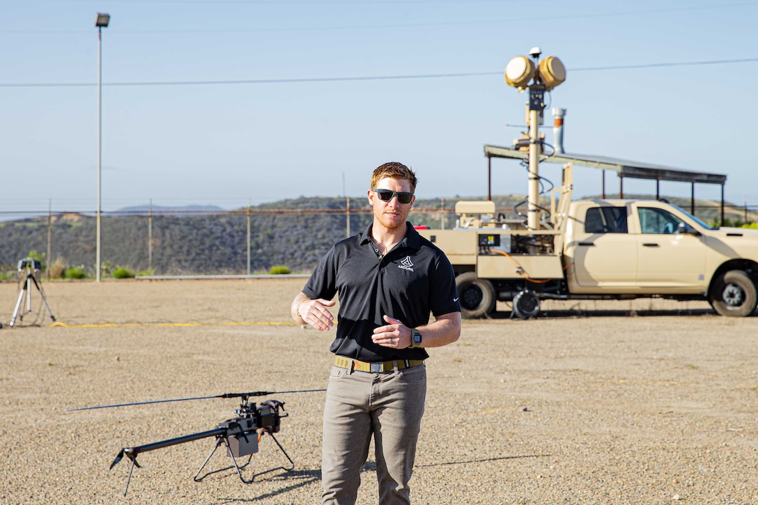 A man operates a drone.