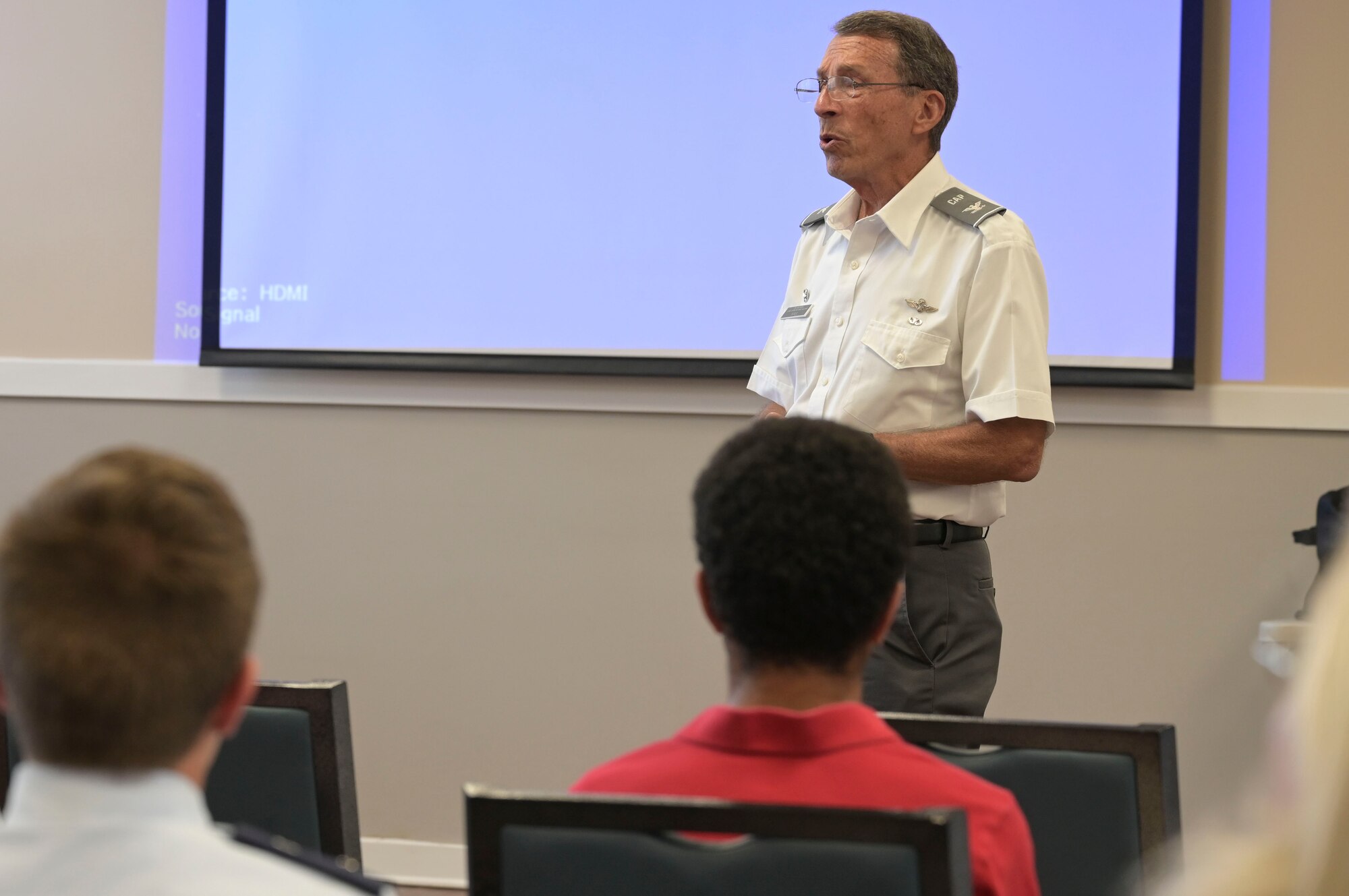 U.S. Air Force Col. Robert Mims, retired, Mississippi Civil Air Patrol Wing commander, speaks to the CAP Golden Triangle Regional Squadron about his plans for the organization, June 3, 2021, on Columbus Air Force Base, Miss. Civil Air Patrol, as the official Auxiliary of the United States Air Force, and, as a humanitarian, non-profit organization, has garnered the support and commitment of its 61,000+ volunteer members nationwide. (U.S. Air Force photo by Airman 1st Class Jessica Haynie)