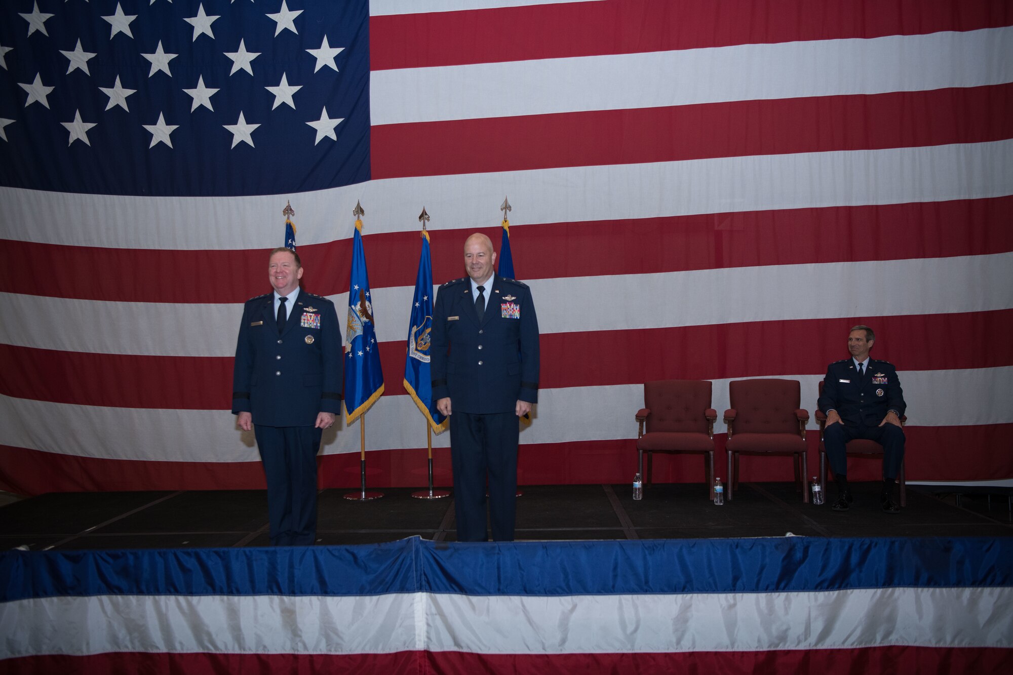 As part of the change of command ceremony, Lt. Gen. Richard Scobee presented Maj. Gen. Brian Borgen the Legion of Merit for his singularly distinctive accomplishments as the Commander, Tenth Air Force.