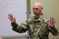 Times are changing and U.S. Army Reserve Brig. Gen. Michael M. Greer, deputy commanding general, U.S. Army Civil Affairs and Psychological Operations Command (Airborne), took time during Command Post Exercise – Functional (CPX-F) 21-02 to present exercise senior leaders with an Officer Professional Development (OPD) briefing he received from Lt. Gen. Jody J. Daniels, chief of Army Reserve and commanding general, U.S. Army Reserve Command. The briefing, conducted at Fort McCoy, Wis., covered analysis of competition, crisis and conflict in order accomplish the change needed to achieve capability overmatch on today’s modern battlefield and offered insight on how to innovate and win under the new conditions we face in real-world conflicts.