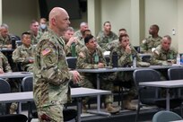 U.S. Army Reserve Brig. Gen. Michael M. Greer, deputy commanding general, U.S. Army Civil Affairs and Psychological Operations Command (Airborne), conducted an Officer Professional Development (ODP) briefing during Command Post Exercise – Functional (CPX-) 21-02 at Fort McCoy, Wis., June 7, 2021. Greer lectured senior staff officers on analysis of competition, crisis and conflict to achieve capability overmatch and win under new conditions on today’s modern battlefield. Interested officers were also invited to stay for an additional seminar focused on leadership at the next level following the briefing.