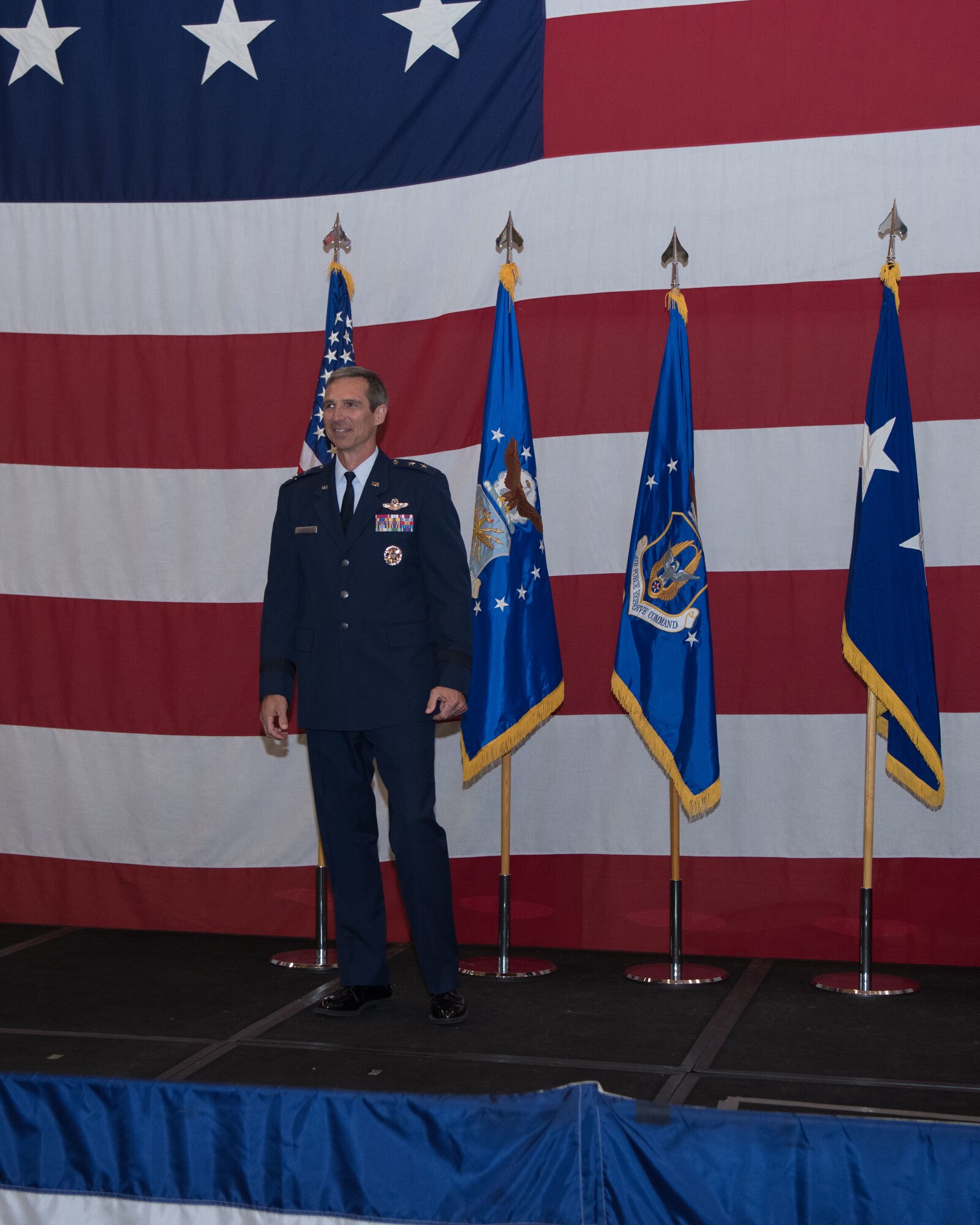 Maj. Gen. Bryan Radliff addressed the crowd for the first time as the Commander, Tenth Air Force.