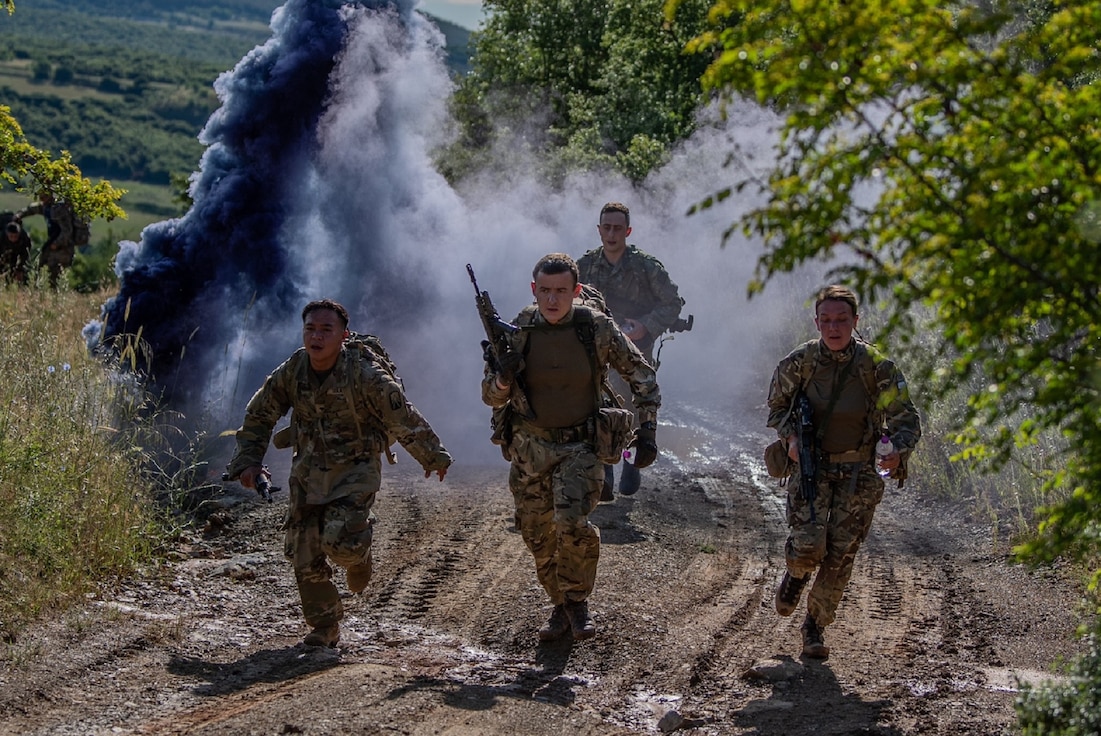 Soldiers from the 16th Sustainment Brigade join Allied forces from Greece and the UK as they participate in a Trilateral Rodeo in Greece, June 2. The purpose of this event was to gain interaction and build cohesion while maintaining proficiency and provide Team Combat Force Readiness.