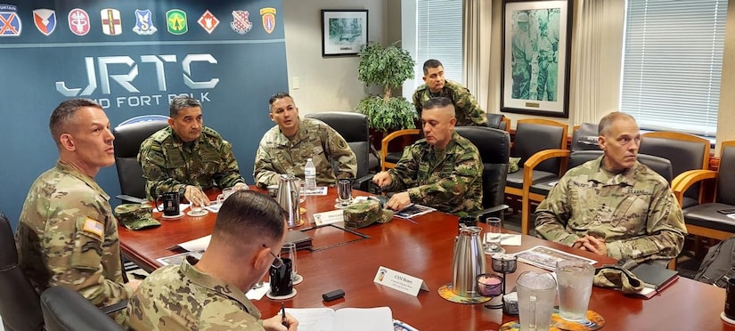 Maj. Gen. German Lopez Guererro, center, chief of staff for Force Generation, Colombian Army, receives a command brief on the U.S. Army Joint Readiness Training Center by Brig. Gen. David Doyle, commanding general, U.S. Army JRTC and Fort Polk, at Fort Polk, La., June 9, 2021, during the U.S. Army and Colombian Army JRTC Training Rotation 21-08.

A platoon from the Colombian Army’s Counter Narcotics Brigade is participating in JRTC Rotation 21-08 with members of the U.S. Army South Carolina National Guard’s 1-118th Infantry Battalion to improve interoperability between the U.S. and Colombian armies. This bilateral training opportunity is the culmination of numerous engagements between U.S. Army South and the Colombian Army to develop professional partnerships and increase mutual readiness.