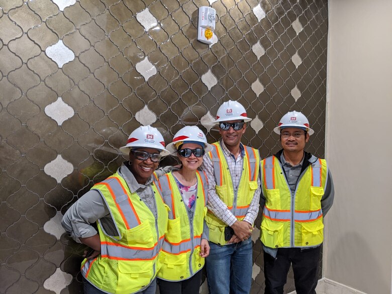 Transatlantic Middle East District Program Manager Kim Sanders with members of the U.S. Army Corps of Engineers Transatlantic Middle East District Qatar Resident Office visiting the site of one of her projects in the State of Qatar.