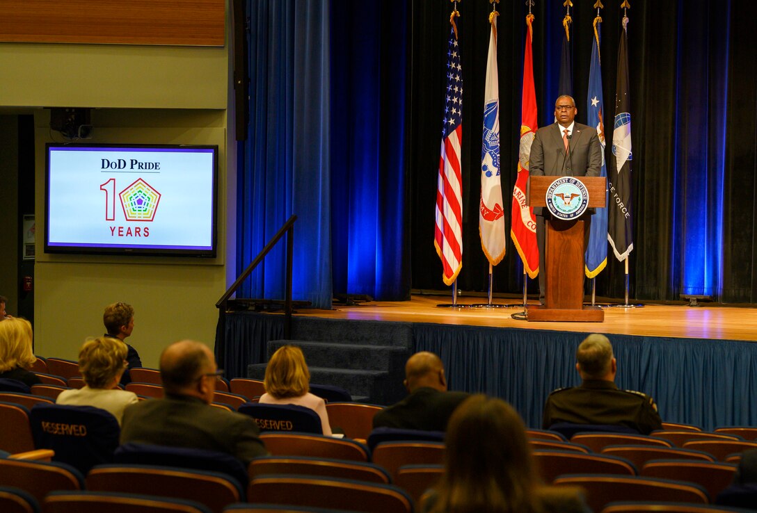 Secretary of Defense Lloyd J. Austin III delivers remarks.