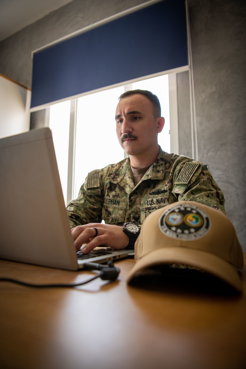 TUNIS, Tunisia (May 24, 2021) Information Technology Specialist 1st Class Brian Stephan, lead petty officer for operations with NR CNE-CNA-C6F MPP DET 205, provides IT and communications support during exercise Phoenix Express 2021 hosted by Tunisia from May 17-28, 2021. Phoenix Express, conducted by U.S. Naval Forces Africa, is an at-sea maritime exercise designed to improve cooperation among participating nations in order to increase maritime safety and security in the Mediterranean. (U.S. Navy photo by Mass Communication Specialist 2nd Class Daniel Charest)