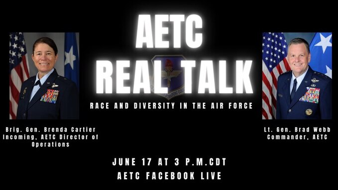 Lt. Gen. Brad Webb, commander of Air Education and Training Command, to host the seventh episode of AETC Real Talk: Race and Diversity in the Air Force, June 17 at 3 p.m. Central time, CDT, on AETC’s Facebook page. The episode will focus on the lesbian, gay, bisexual, transgender, queer and intersex population within the Air Force. Joining Webb for this discussion will be Brig. Gen. Brenda Cartier, incoming AETC’s director of operations and communications.