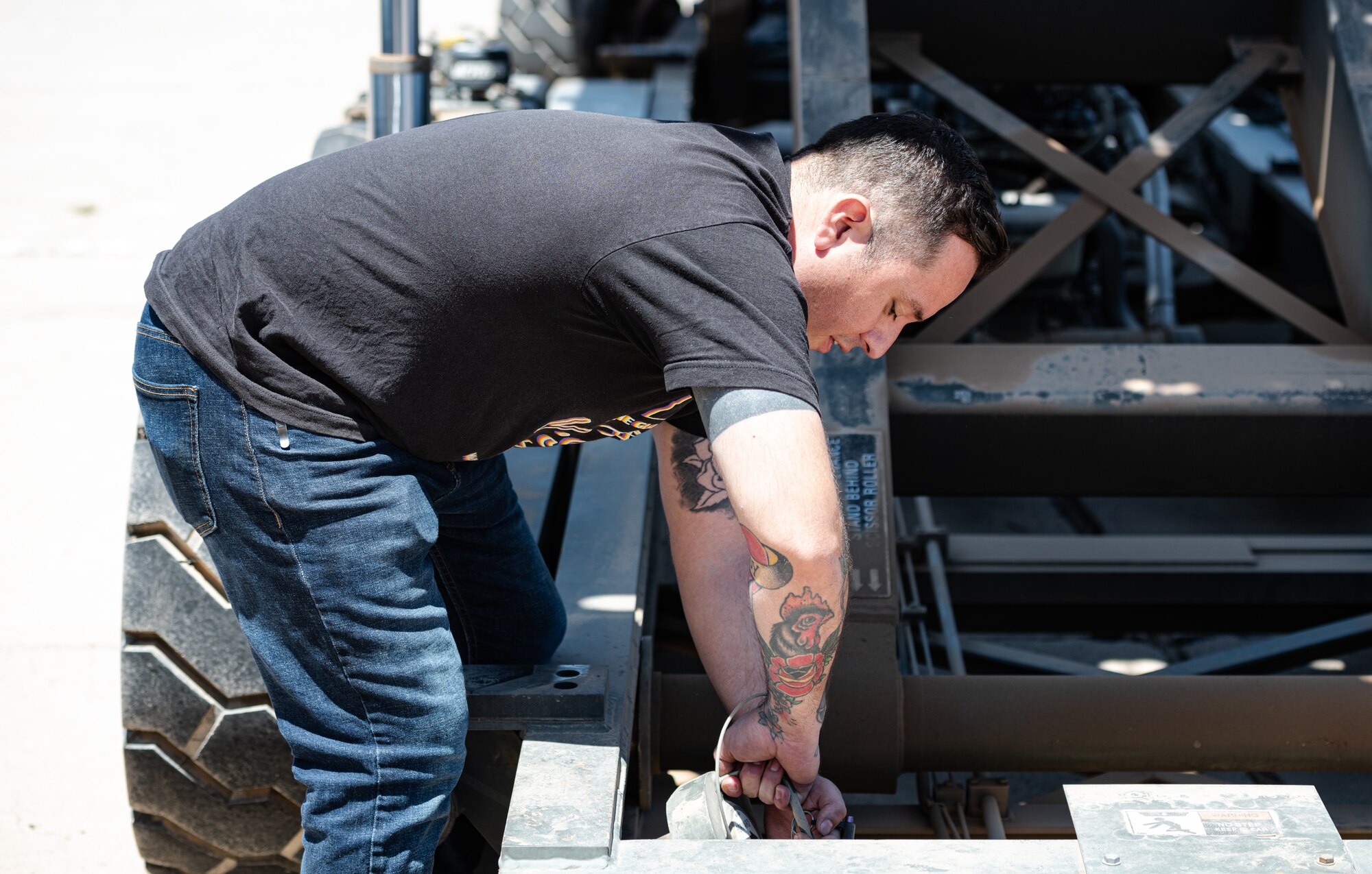 Daniel Villela, 56th Logistics Readiness Squadron vehicle management technician, works at the 56th LRS Rapid Maintenance Annex May 17, 2021, at Luke Air Force Base, Arizona.