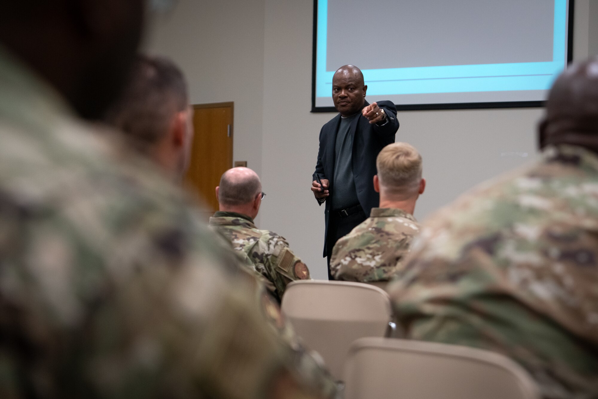 G. Lee Floyd, Air Force Reserve Command's Chief Diversity and Inclusion Officer, speaks to members of the 403rd Wing during a Cross-Cultural Diversity and Inclusion training at Keesler Air Force Base, Miss., June 6, 2021. The training is mandatory for all Air and Space Force individuals. (U.S. Air Force photo by Staff Sgt. Shelton Sherrill)