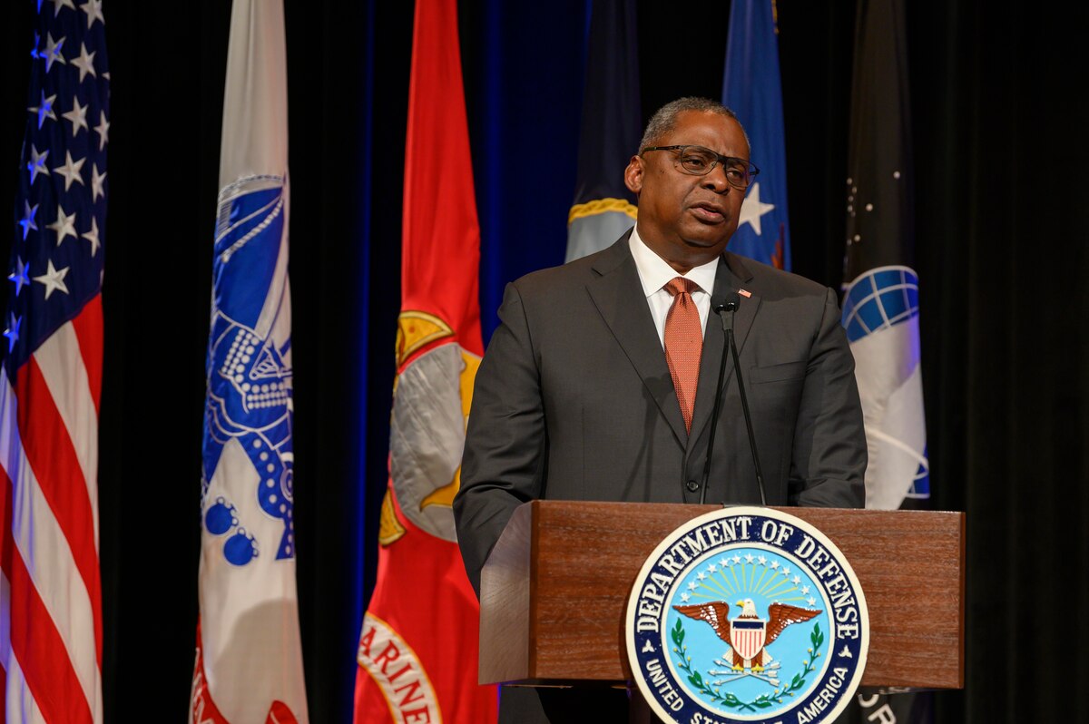 Secretary of Defense Lloyd J. Austin III delivers remarks.