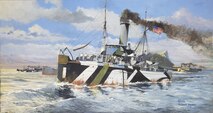 A painting by Artist Michael Daley, MBE, GAvA; portraying the CGC MANNING escorting a convoy out of Gibraltar during World War I