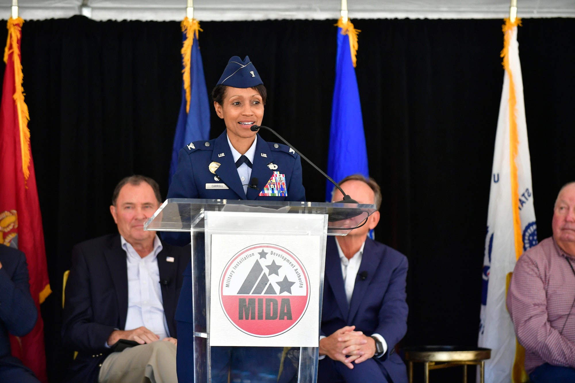 Col. Jenise Carroll, 75th Air Base Wing commander, gives remarks at a June 9 ground breaking ceremony for the Mayflower Mountain Resort.  The 642,000-square-foot conference hotel will include a block of 100 rooms that will be available at a preferred rate for active duty and retired service members. (U.S. Air Force photo by Todd Cromar)