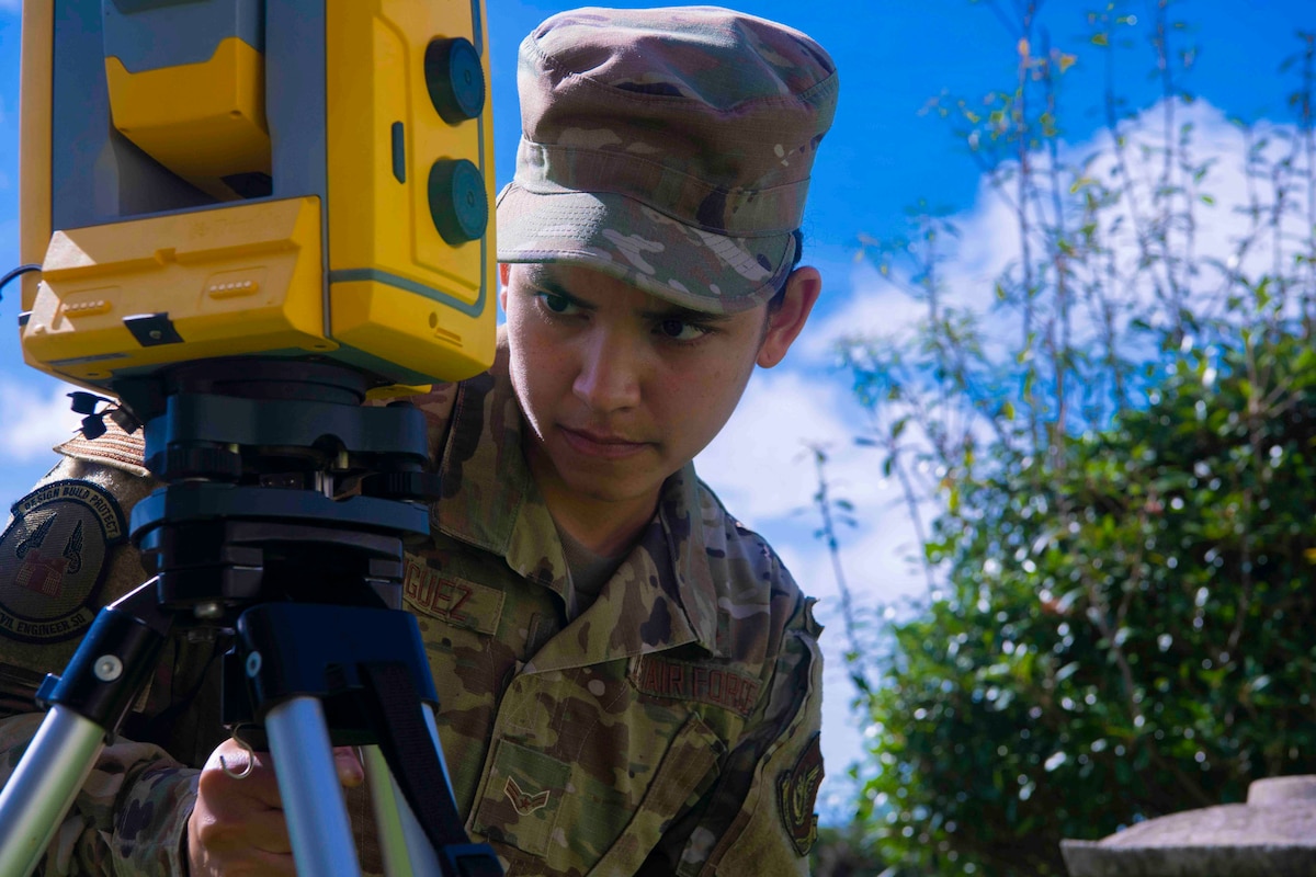 An airmen levels a Trimble S6.