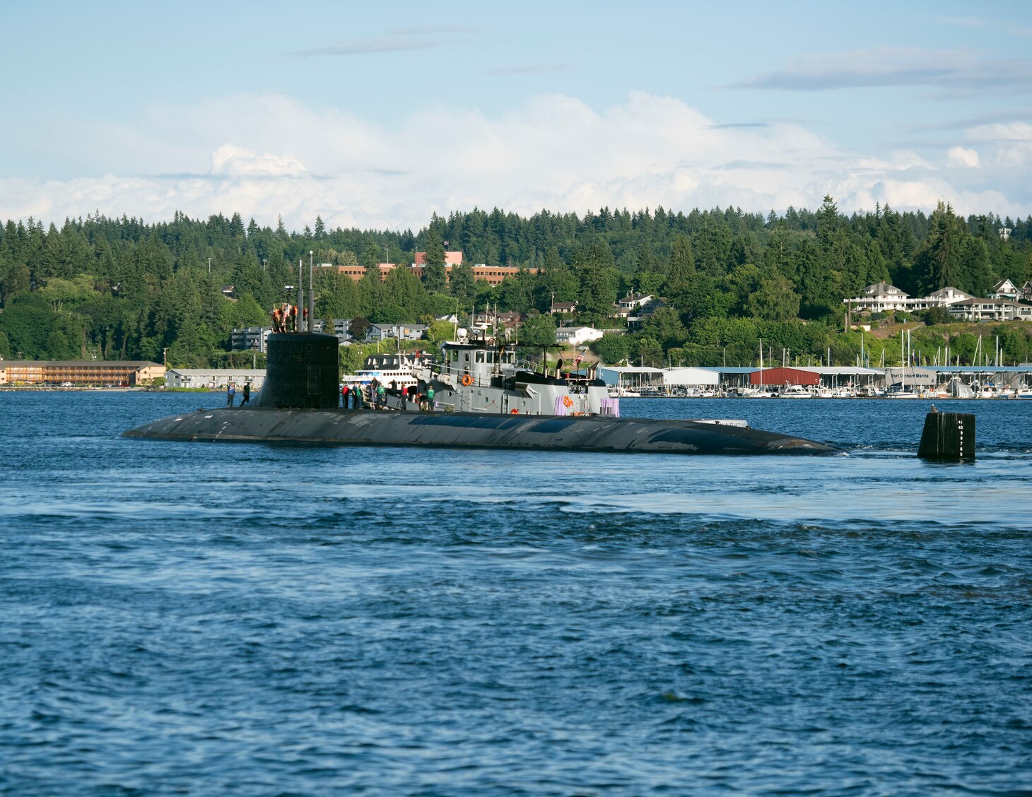 BREMERTON, Wash. – The Seawolf-class fast-attack submarine USS Seawolf (SSN 21) departs Naval Base Kitsap-Bremerton, June 9. U.S. military forces are present and active in and around the Pacific in support of allies and partners and a free and open Indo-Pacific for more than 75 years. (U.S. Navy Photo by Lt. Mack Jamieson/Released)