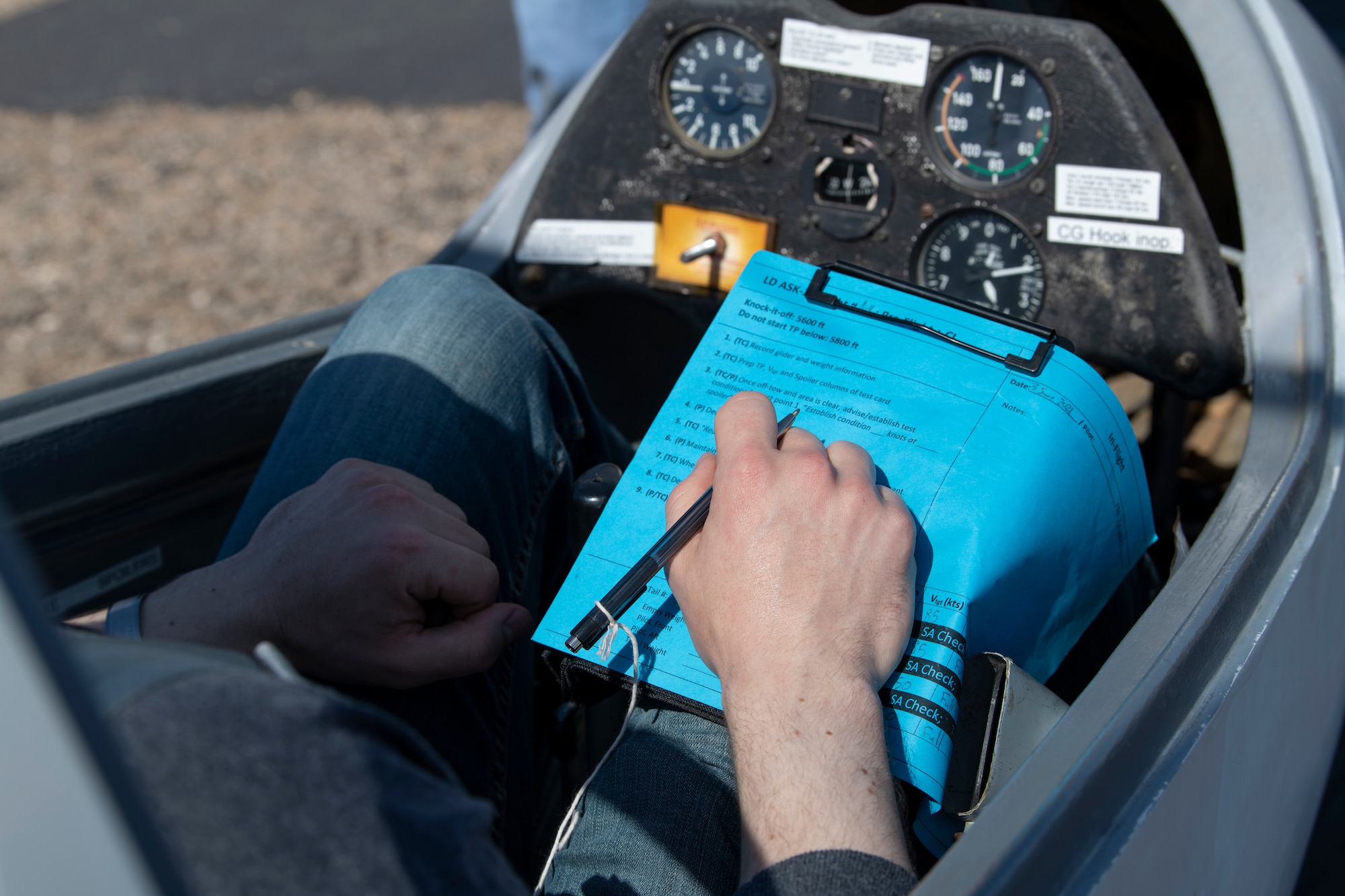 Student preparing for glider flight