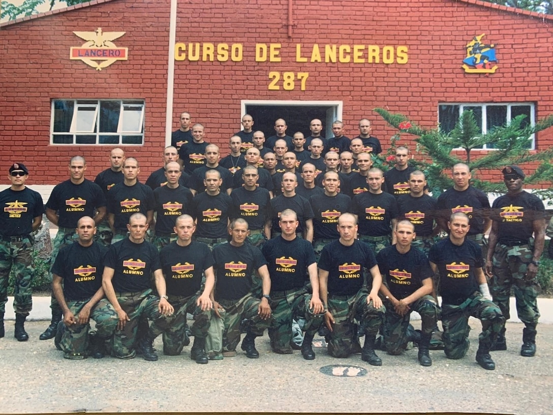 2nd Lt. Mauricio Garcia, second row 3rd from left, and his Lancero classmates, pose for a class photo at the Lancero school in Tolemaida, Colombia.