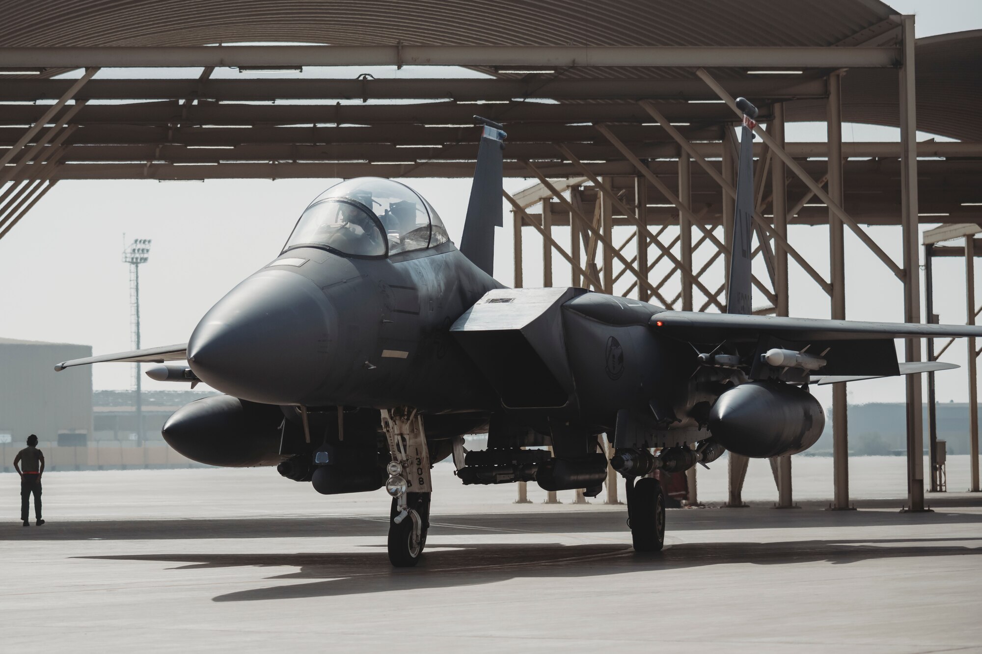 U.S. Air Force Capt. Miranda Bray, 494th Expeditionary Fighter Squadron, F-15E Strike Eagle fighter pilot,  deployed to Al Dhafra Air Base as part of an agile combat employment, a form of operations that increases the pace and frequency of missions while maximizing efficiencies.