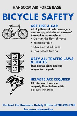 All bicyclists at Hanscom Air Force Base, Mass., must comply with all guidance and regulations for vehicle operations as well adhere to all posted road signs. (U.S. Air Force graphic by Lauren Russell)