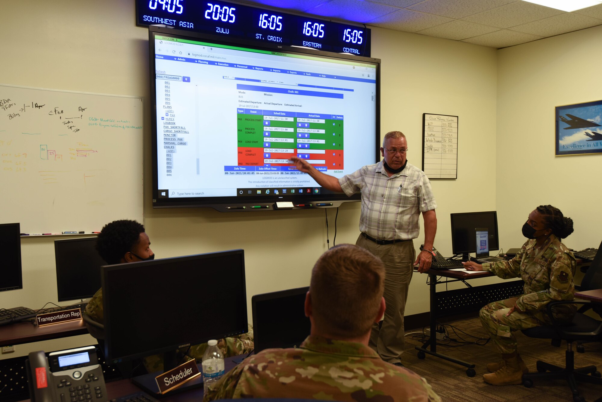 Walter DeClue, 81st Logistics Readiness Squadron installation deployment officer, gives a brief at Keesler Air Force Base, Mississippi, June 8, 2021. Logistics Plans are one of the five entities within the logistics readiness squadron. (U.S. Air Force photo by Airman 1st Class Jasmine Galloway)