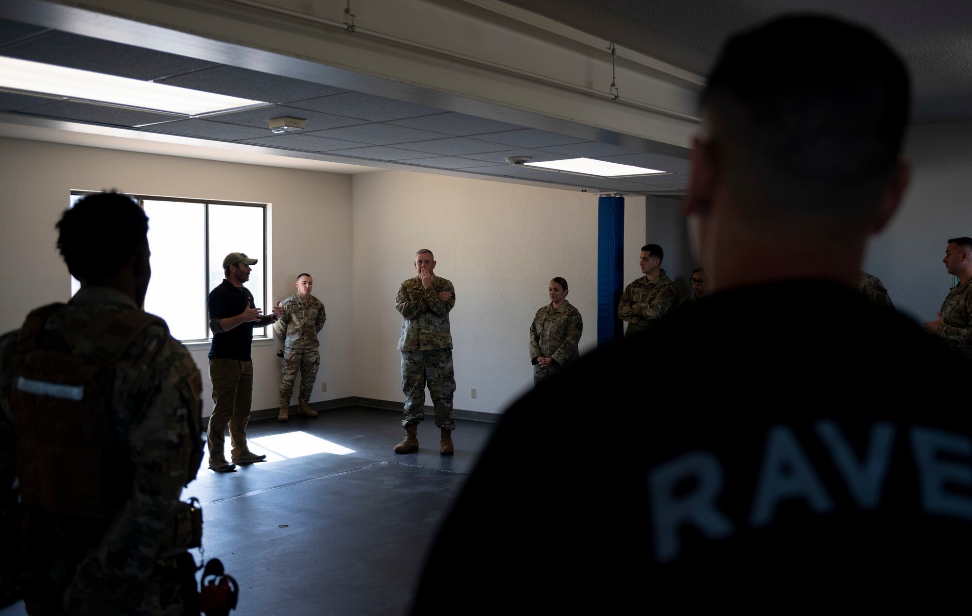 Photos of Security Forces phoenix ravens giving a demonstration of their capabilities to Wing Leadership.
