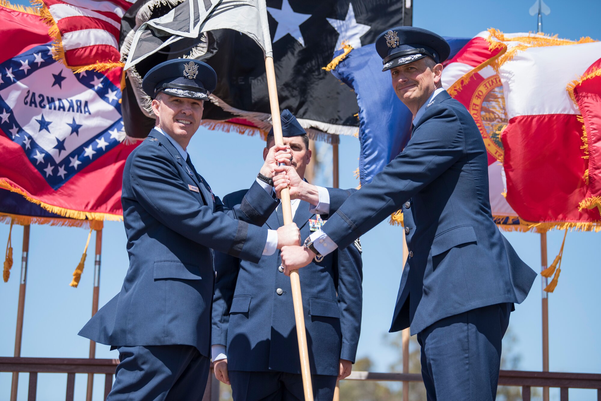 Col. Robert A. Long, Space Launch Delta 30 commander, assumes command June 11, 2021, Vandenberg Space Force Base, Calif. As the new commander of SLD 30, Long will command spacelift and range operations in support of national and combatant commander requirements, and support operational and developmental missile system testing for the Department of Defense. (U.S. Space Force photo by Senior Airman Hanah Abercrombie)