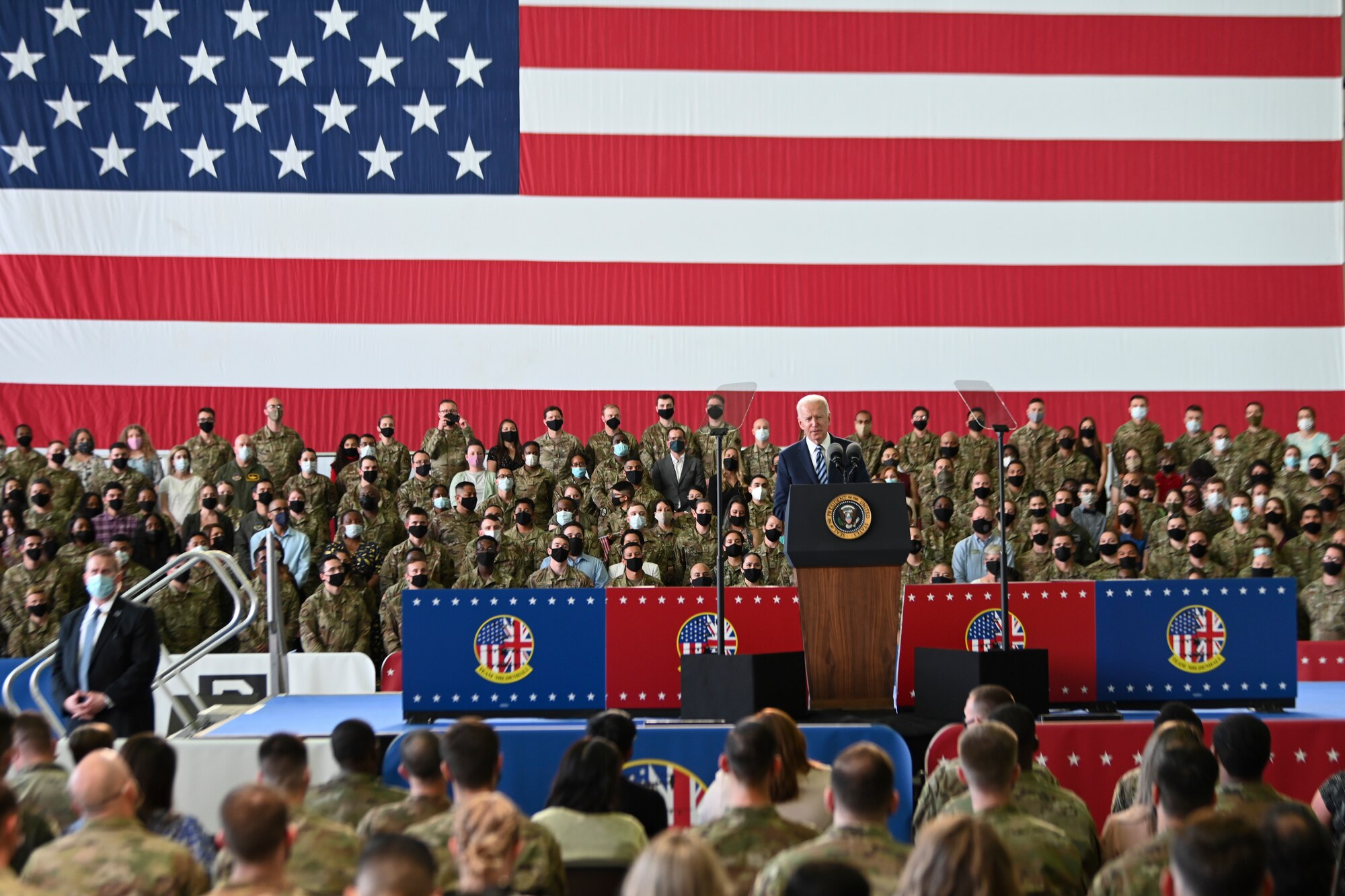 President Joe Biden greets the troops at Royal Air Force, Mildenhall, June 9, 2021.