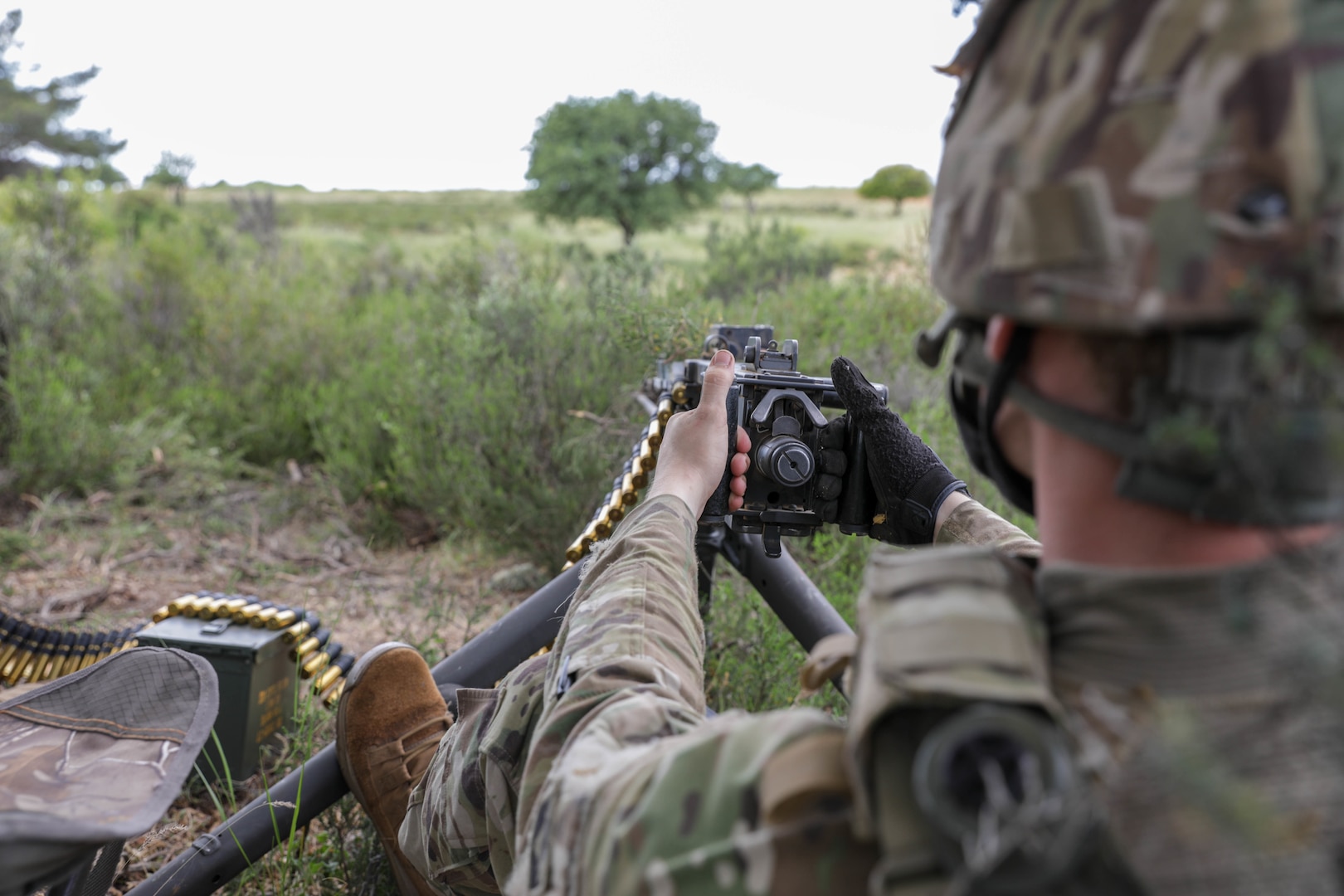 An Alabama National Guard Soldier from Delta Company 1-167th Infantry Battalion lies in wait during an exercise as part of DEFENDER-Europe 21, near Xanthi, Greece, May 20, 2021. This exercise was to teach Soldiers how to adapt to new surroundings and overcome obstacles.