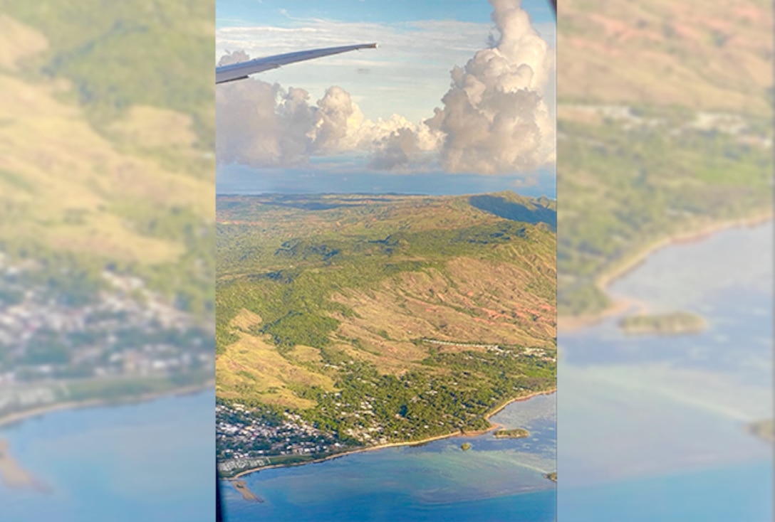 Overview image of Guam from an airplane seat