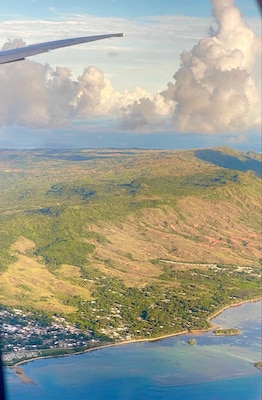 Overview image of Guam from an airplane seat